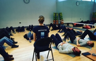 Go Freediving Surf Survival Course students doing breathing exercises with Emma Farrell 2 cc