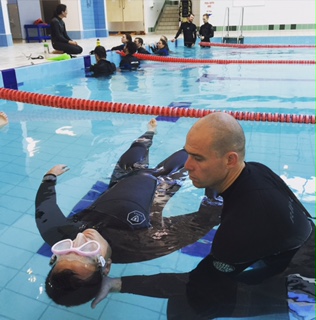 Go Freediving Surf Survival Course students doing static apnea in pool 2 cc