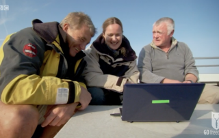 BBC Britain's Secret Seas, the power of the East, Emma Farrell and paul Rose looking at mammalian dive reflex heart rate data in the Farne Islands 3