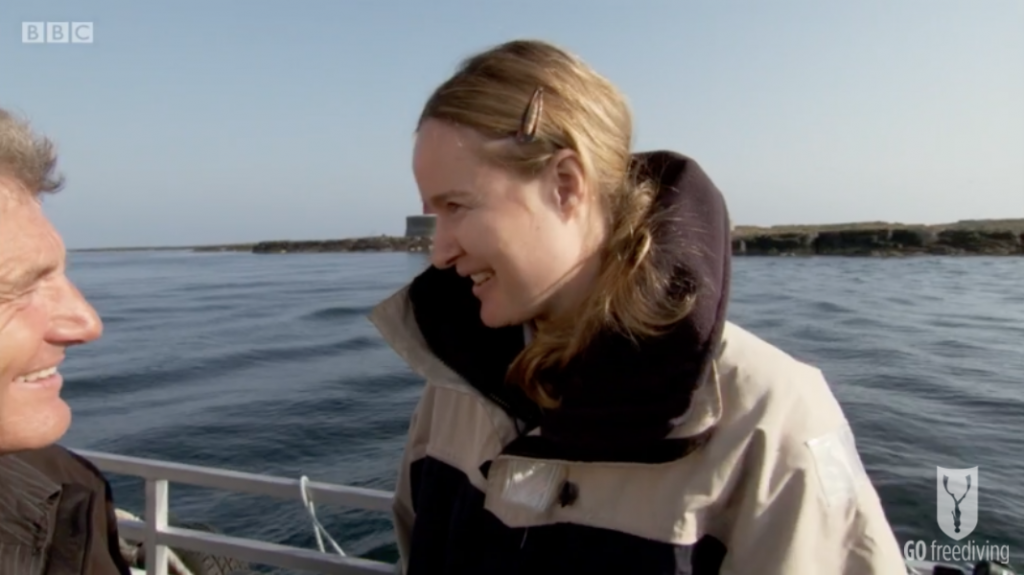 BBC Britain's Secret Seas, the power of the East, Emma Farrell chatting with Paul Rose in the Farne Islands 2